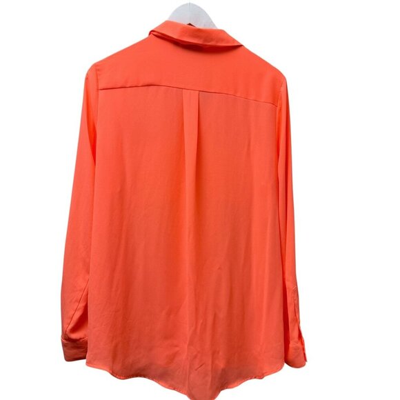 APT 9 Neon Orange Blouse Large Long Sleeve Button Up Womens Bright Top - Picture 4 of 7